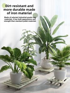 Thickened Iron Art Plant Pot Tray with Universal Wheels Moisture Proof Indoor Rolling Planter Stand Green Plant Base