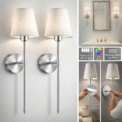 Wireless Battery-Powered Wall Lamps- Stick-On or Screw Mount for Easy Installation Rechargeable LED Bulbs Remote Controlled A