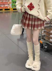 Red Plaid Woolen Mini Skirt Womens High Waist A-Line Pencil Skirts Christmas New Year Celebration Festive Commuter Style