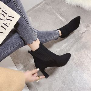 Internet Hot Thin Boots Low Heel Boots Womens Spring and Autumn Boots Stretch Socks Boots Pointed Stiletto High Heels Womens Winter Ankle Boots