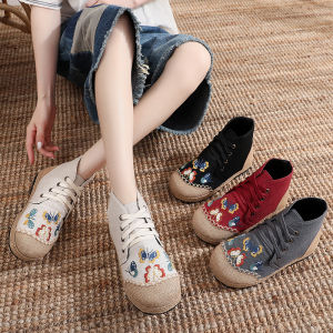 Womens Soft Bottom Flannel Slippers Comfortable Warm Fleece Lined Canvas Fisherman Casual Shoes Traditional Beijing Cloth Shoes