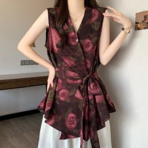 AIYITI | Vintage Print V-Neck Sleeveless Shirt