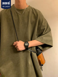 Loose Fit Mens Short Sleeve T-Shirt Suede Summer 2024 New American Retro plus Size Mens Clothing round Neck Solid Color