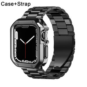 Metal Strap +TPU Case for Apple Watch Ultra 49mm 41 45 38 42 40 44mm Stainless Steel Bracelet for iWatch Series 9 8 7 6 SE 5 4 3