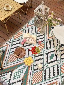 Nipson Large Cotton Linen Camping Carpet Waterproof Tent Rug Portable High End Tablecloth Picnic Mat Outdoor Home Decor