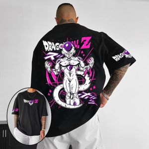Dragon Ball Mens T-shirt 2025 Summer Animation Street Wear Black Orange Flame Print Loose Casual Parent Child Short-sleeved Top