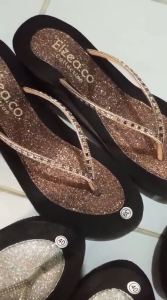 Elzea - Sandal Wedges Jepit Mutiara Mnhara Full Blink Blink - Sendal Wedges Tinggi Hak 6cm Cantik Lucu