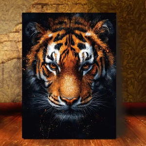 Paper Jigsaw Puzzle 500/1000/1200/2000PCS Tiger Face Black Golden Accent Art DIY Craft Hobby Wall Decor Gift