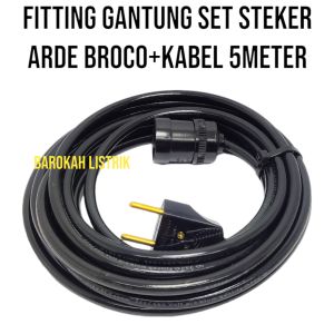 Fitting Gantung+Kabel Serabut 5Meter/Set Fitting Gantung/Fitting Gantung+Steker Gepeng Broco+kabel5m