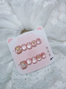 เล็บประดับเล็บแบบสวมสำหรับเด็ก ลายเสือดาวและเสือดาวตาแมว ติดทนนาน ไม่ต้องตัดเล็บ ทาครั้งเดียว เปลี่ยนได้ตลอดทั้งปี สีชมพูสดใส