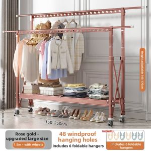 Double Rod Folding Extendable Mobile Clothes Rack