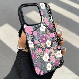 Magnetic Acrylic Pink Purple Flower Phone Case For iPhone 17 Pro Max 17 16 13 15 12 11 14 Air Frosted Cover Funda Transparent