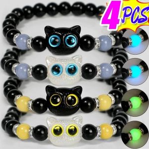 1/2/4PCS Black White Cat Head Luminous Bracelets Matching Bracelets for Couples Gift Glow in The Dark
