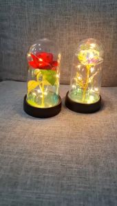 Bunga Mawar Gift Lampu Meja Hias LED Mawar Eternal Flower Dome Warm White 15cm