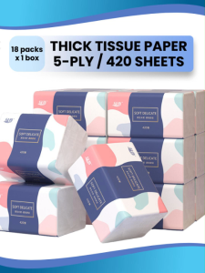 【18 Packs / Box】ManHua 5-Ply 420 Sheets / Soft Delicate Tissue / Thick Facial Drawing Tissue Paper Bag