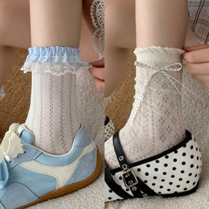 Ladies Ballet Style Bow Net Breathable Mid-calf Socks
