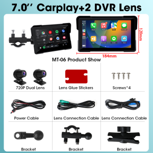 Vtopek 7 Inch 2K Portable Motorcycle Display IPX7 Waterproof Monitor Bluetooth Wireless Carplay Android Auto GPS Navigation WiFi