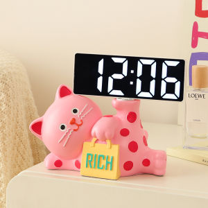 Cute Polka Dot Cat Desktop Clock Decorative Electronic Alarm Clock High Aesthetic Value Home Decorations Tabletop Timepiece