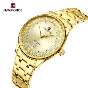 NAVIFORCE นาฬิกาแฟชั่นสำหรับผู้ชายนาฬิกาดั้งเดิมสำหรับผู้ชายสแตนเลสใหม่เอี่ยมสายเหล็กกันน้ำ30เมตรควอตซ์ NF9272S สบายๆ