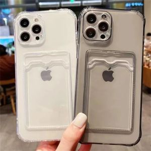 💯【เคสโทรศัพท์】 + Gratis Ongkir💯กระเป๋าใส่ของยึดช่องเสียบบัตรสำหรับ iPhone 15 14 13 12 11 Pro Max เคสแบบกระเป๋าการ์ดแบบใสนิ่มกระเป๋าใส่บัตรเคส TPU ใสกันกระแทก