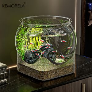 1PCS round High-Transparency Goldfish Tank Shatterproof Scratch-Resistant Small Desktop Hydroponic Fish Bowl for Office And Home