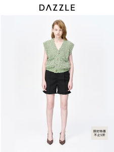 Dazzle French Style Pleated Straight Leg Short Pants Womens High Waist Casual Trousers Polyester Fiber Summer Collection