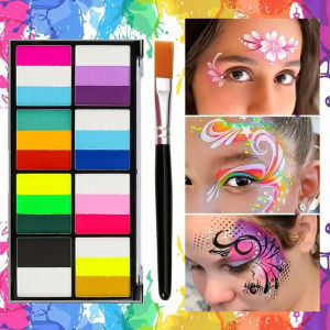Palette Rainbow Stripe Paint Set with Brushes Water Based Dual-Tone Face and Body Paint Palette Christmas Halloween Cosplay