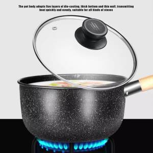 【Ready Stock】Non Stick Marble Stone 16/18/20CM Saucepan Light Weight Cooking Pot Milk Pot with Cover Suitable for Gas and Induction Cooker
