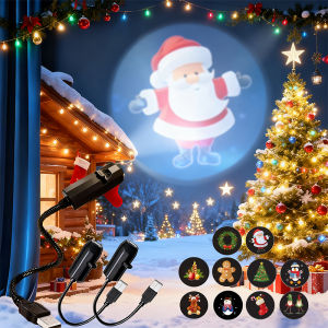 USB LED Christmas Projector Lamp Snowman Scenes Gingerbread man Switchable Pattern Design Night Light for Home Bedroom Decor