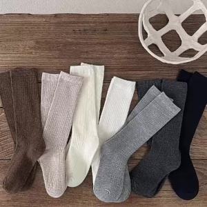 3-12Y Girls Long Sock Spring Autumn New Children College Style Cotton Boneless Calf Socks Princess Soild Color Casual Stockings