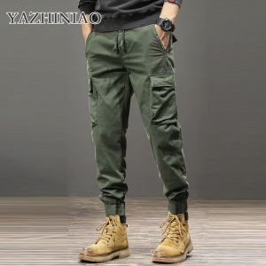YAZHINIAO กางเกงคาร์โก้แฟชั่นสำหรับผู้ชายทรงตรงมีหลายกระเป๋าและดีไซน์ทันสมัย