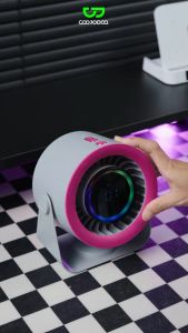 Quạt để bàn GOOJODOQ 2025 Quạt tốc độ cao để bàn- Im lặng turbo gió 100 tốc độ Màn hình kỹ thuật số LED Có thể treo tường Đèn chiếu sáng RGB