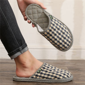 รองเท้าแตะผ้าพื้นไม้ด้านในบ้านสำหรับฤดูใบไม้ผลิและฤดูใบไม้ร่วง รองเท้าแตะผ้าพื้นยางนุ่มสำหรับทั้งชายและหญิง รองเท้าแตะแบบสวมสำหรับทุกฤดูกาล