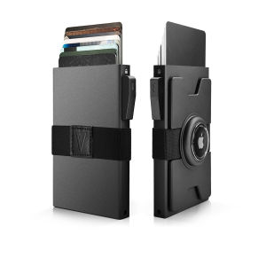 Smart Metal AirTag Wallet for Men: Slim Holder RFID Blocking Minimalist Pop-Up Card Design - Secure Tracking Accessory