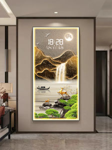 New Chinese Style Entrance Decorative Painting LED Light Artwork Wall Hanging Clock Landscape Modern Home Decorations