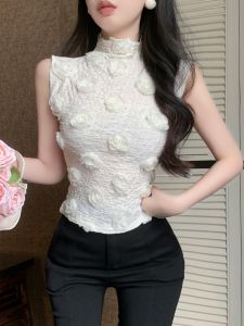 GUZILIAN | Slim Fit High Collar Sleeveless Vest Womens Base Layer Short Style Sweet Style Summer Fashionable Pure Desire Trendy Top