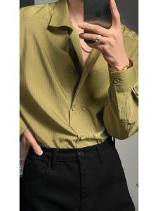 Italian Neapolitan Shirt Mens Fashion Silm Long Sleeves Affordable Luxury Style Suit Bottoming Shirt Hair Stylist Stripes Shirt