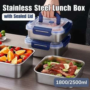 Stainless Steel Food Container 1800ml/2500ml Airtight Food Lunch Box Containers