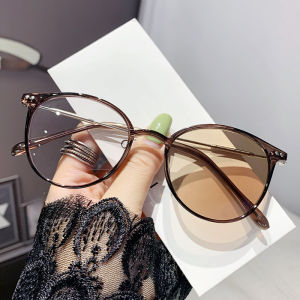 JN IMPRESSION แว่นสายตาสั้นโฟโตโครมิกแฟชั่นกันแสงสีฟ้ารูปไข่สีเทาลบแว่นตา