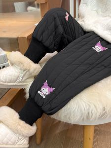 กางเกงขายาวผ้าฝ้ายหนาสำหรับเด็กผู้หญิง กางเกงขายาวผ้าขนแกะ ทรงหลวม ทรงลำลอง ฤดูหนาว 3 ชั้น กางเกงขายาวผ้าฝ้ายสำหรับเด็กผู้หญิง