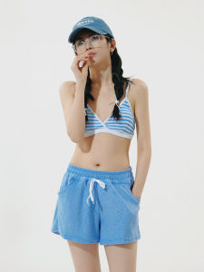 FlaminGold Teen Girls Sporty Three-Piece Swimsuit with Towel Circle Bikini Briefs Thermal Spa Swimwear V-Neck No Steel Support