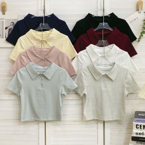 Slim Fit Short Sleeve Polo Neck T-Shirt Womens Summer Casual Versatile Pure Desire Style Korean Version Commute Style Top