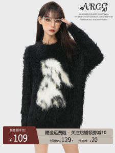 Black Mink Fur Rabbit Sweater Female Winter Oversize Lazy Fleece-lined Thickened Sea Horse Hair Knitwear Fall and Winter