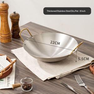 Durable Stainless Steel Dry Pot Nonstick Round Bottom Hot Pot Double Handle Korean Soup Pan For Stove Picnic〔CC11〕