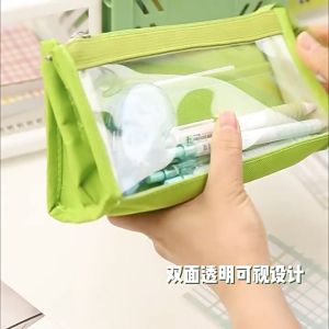 [Ready Stock] Pencil Case Transparent Large Pen bag Cosmetic Bag Multifunctional Stationery Girl Dairly Applies