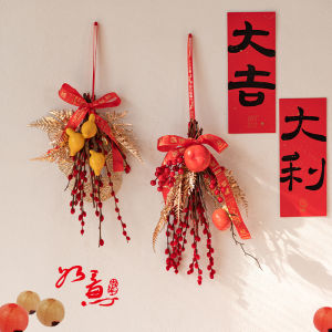 New Year Red Plum Blossom Fake Flowers Decorative Bouquet Modern Style Home Decoration Silk Flower Artificial Fruit Living Room Hanging Ornament