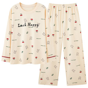 miiow | Pure Cotton Sleepwear Set For Women Spring Autumn Long Sleeve Home Clothes Suitable For Outdoor Casual Scenarios V-Neck Soft Fabric