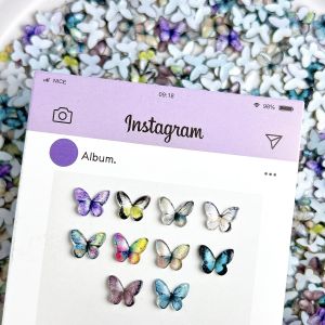 30PCS Novelty Realistic Creative Butterfly Nail Art Charms Gradient Colored Shimmering Butterfly Resin Nail Decorations for DIY
