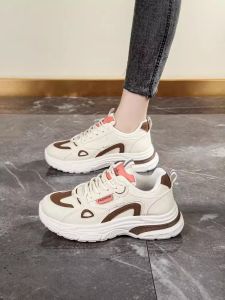 Leather Surface Sport Shoes Womens Large Size 4142 Versatile Anti-slip Soft Bottom Dad Shoes Spring New Style Casual Fashion