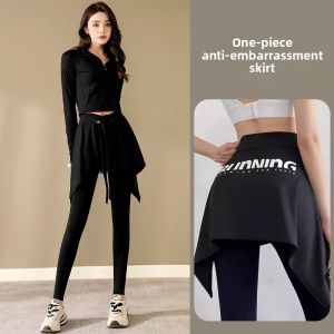 Embarrassment-Free Yoga Pants with Skirt Running Fitness Trousers Butt Curtain One-Piece Hip Covering Skirt Shield
